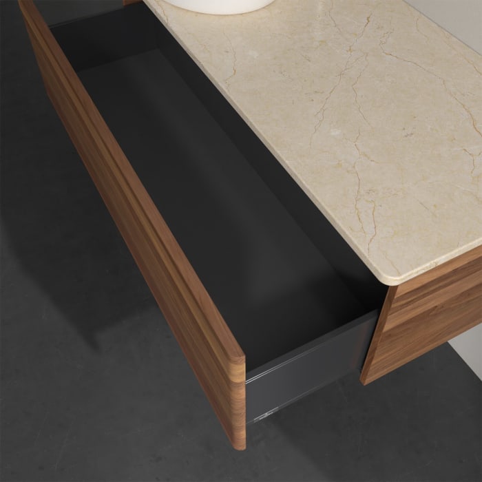 Villeroy & Boch Antao Waschbeckenunterschrank, 120 x 36 cm, 1 Auszug, Front ohne Struktur, mit Hahnloch, für Waschtisch links