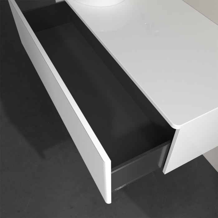 Villeroy & Boch Antao Waschbeckenunterschrank, 120 x 36 cm, 1 Auszug, Front mit Struktur, ohne Hahnloch, für Waschtisch links