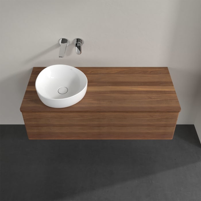 Villeroy & Boch Antao Waschbeckenunterschrank, 120 x 19 cm, 2 Auszüge, Fronten mit Struktur, ohne Hahnloch, für Waschtisch links