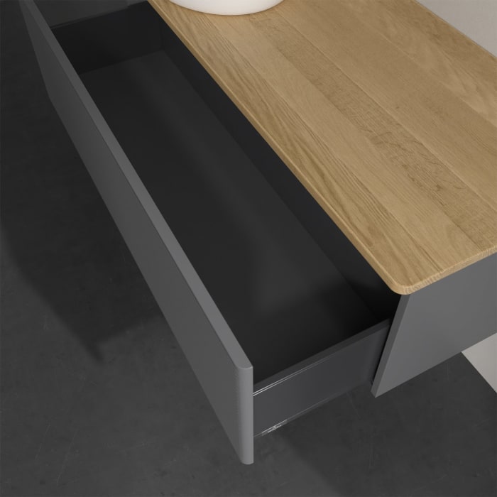 Villeroy & Boch Antao Waschbeckenunterschrank, 120 x 36 cm, 1 Auszug, Front mit Struktur, ohne Hahnloch, für Waschtisch links