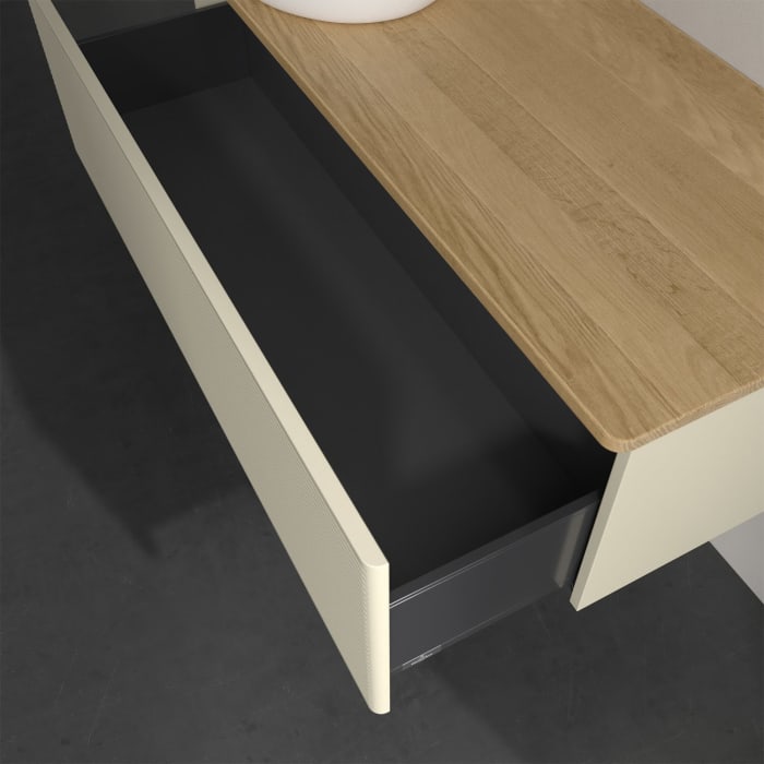 Villeroy & Boch Antao Waschbeckenunterschrank, 120 x 36 cm, 1 Auszug, Front mit Struktur, ohne Hahnloch, für Waschtisch links