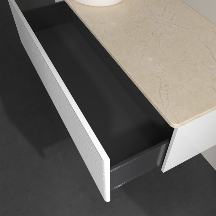 Villeroy & Boch Antao Waschbeckenunterschrank, 120 x 36 cm, 1 Auszug, Front mit Struktur, ohne Hahnloch, für Waschtisch links