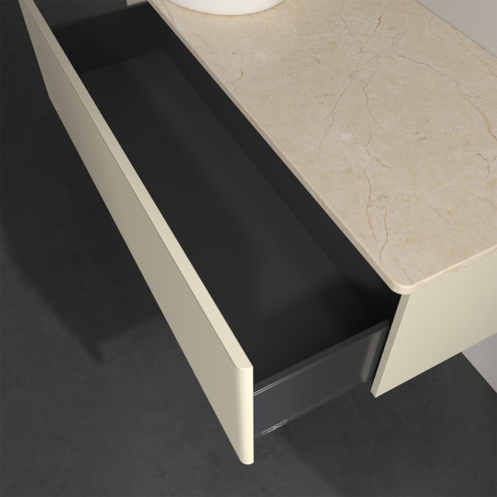 Villeroy & Boch Antao Waschbeckenunterschrank, 120 x 36 cm, 1 Auszug, Front mit Struktur, ohne Hahnloch, für Waschtisch links