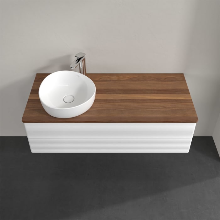 Villeroy & Boch Antao Waschbeckenunterschrank, 120 x 19 cm, 2 Auszüge, Fronten mit Struktur, mit Hahnloch, für Waschtisch links