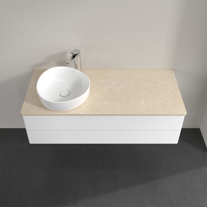 Villeroy & Boch Antao Waschbeckenunterschrank, 120 x 19 cm, 2 Auszüge, Fronten mit Struktur, mit Hahnloch, für Waschtisch links