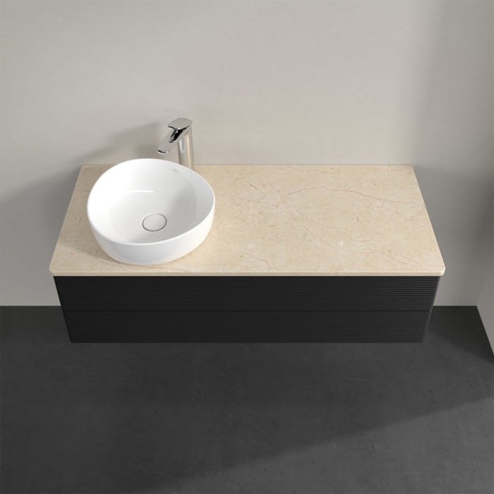 Villeroy & Boch Antao Waschbeckenunterschrank, 120 x 19 cm, 2 Auszüge, Fronten mit Struktur, mit Hahnloch, für Waschtisch links