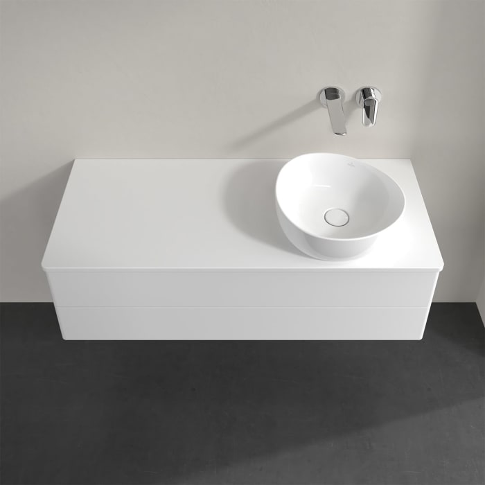 Villeroy & Boch Antao Waschbeckenunterschrank, 120 x 19 cm, 2 Auszüge, Fronten ohne Struktur, ohne Hahnloch, für Waschtisch rechts