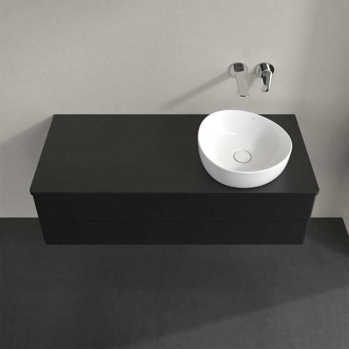 Villeroy & Boch Antao Waschbeckenunterschrank, 120 x 19 cm, 2 Auszüge, Fronten ohne Struktur, ohne Hahnloch, für Waschtisch rechts