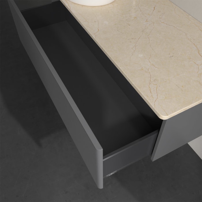 Villeroy & Boch Antao Waschbeckenunterschrank, 120 x 36 cm, 1 Auszug, Front mit Struktur, mit Hahnloch, für Waschtisch links