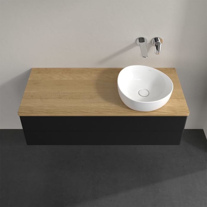 Villeroy & Boch Antao Waschbeckenunterschrank, 120 x 19 cm, 2 Auszüge, Fronten ohne Struktur, ohne Hahnloch, für Waschtisch rechts