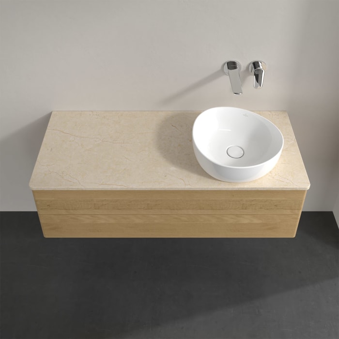 Villeroy & Boch Antao Waschbeckenunterschrank, 120 x 19 cm, 2 Auszüge, Fronten ohne Struktur, ohne Hahnloch, für Waschtisch rechts