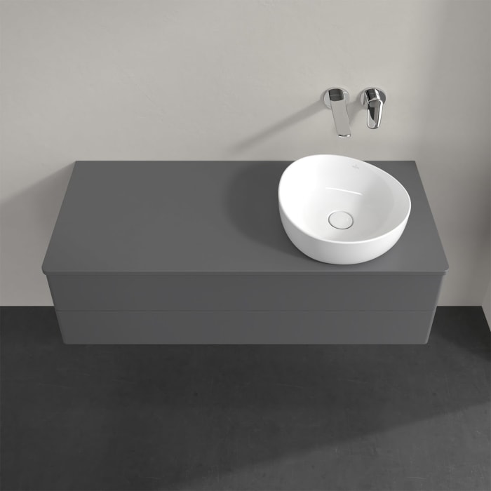 Villeroy & Boch Antao Waschbeckenunterschrank, 120 x 19 cm, 2 Auszüge, Fronten ohne Struktur, mit Hahnloch, für Waschtisch rechts