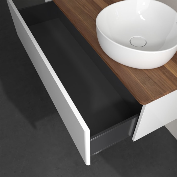 Villeroy & Boch Antao Waschbeckenunterschrank, 120 x 36 cm, 1 Auszug, Front ohne Struktur, ohne Hahnloch, für Waschtisch rechts