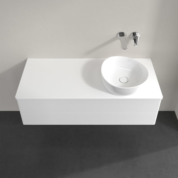 Villeroy & Boch Antao Waschbeckenunterschrank, 120 x 19 cm, 2 Auszüge, Fronten ohne Struktur, mit Hahnloch, für Waschtisch rechts