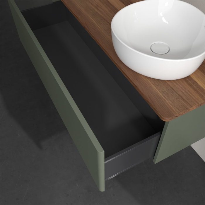 Villeroy & Boch Antao Waschbeckenunterschrank, 120 x 36 cm, 1 Auszug, Front ohne Struktur, ohne Hahnloch, für Waschtisch rechts