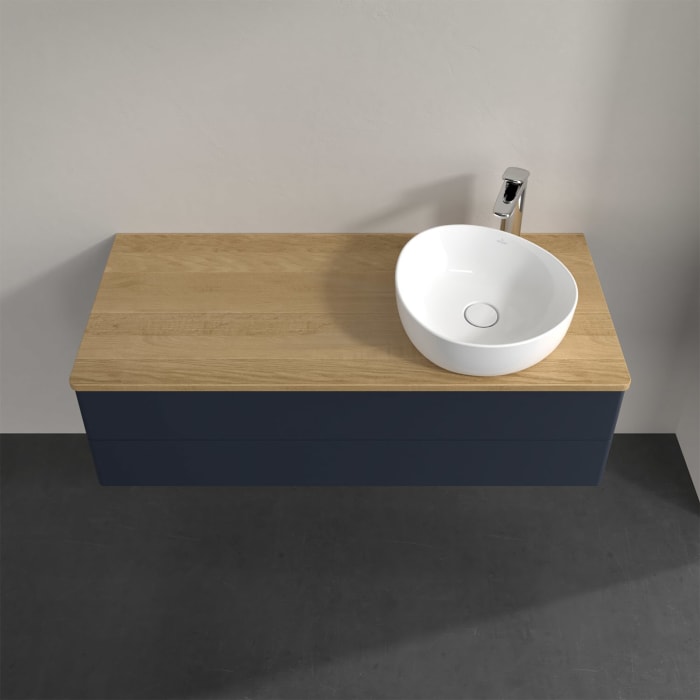 Villeroy & Boch Antao Waschbeckenunterschrank, 120 x 19 cm, 2 Auszüge, Fronten ohne Struktur, mit Hahnloch, für Waschtisch rechts