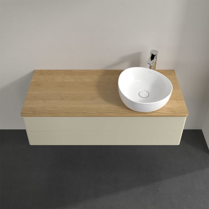 Villeroy & Boch Antao Waschbeckenunterschrank, 120 x 19 cm, 2 Auszüge, Fronten ohne Struktur, mit Hahnloch, für Waschtisch rechts