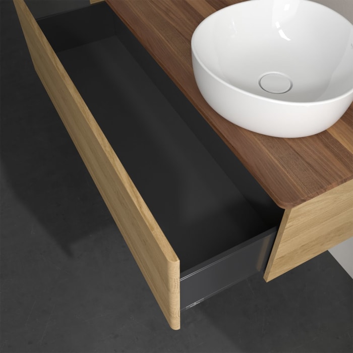 Villeroy & Boch Antao Waschbeckenunterschrank, 120 x 36 cm, 1 Auszug, Front ohne Struktur, ohne Hahnloch, für Waschtisch rechts