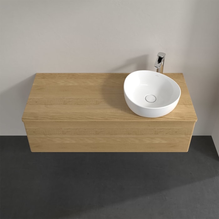 Villeroy & Boch Antao Waschbeckenunterschrank, 120 x 19 cm, 2 Auszüge, Fronten ohne Struktur, mit Hahnloch, für Waschtisch rechts