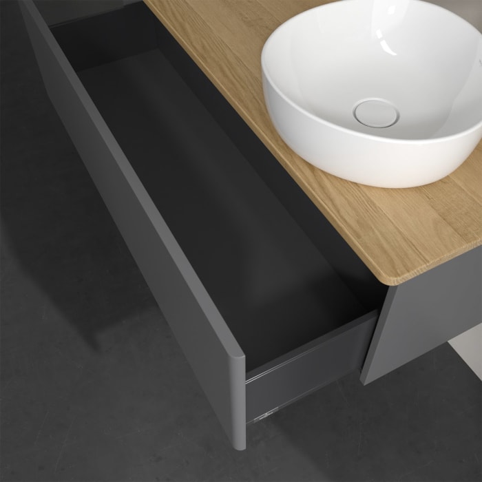 Villeroy & Boch Antao Waschbeckenunterschrank, 120 x 36 cm, 1 Auszug, Front ohne Struktur, mit Hahnloch, für Waschtisch rechts