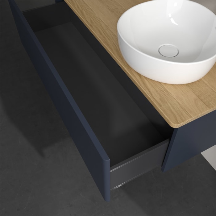 Villeroy & Boch Antao Waschbeckenunterschrank, 120 x 36 cm, 1 Auszug, Front ohne Struktur, mit Hahnloch, für Waschtisch rechts