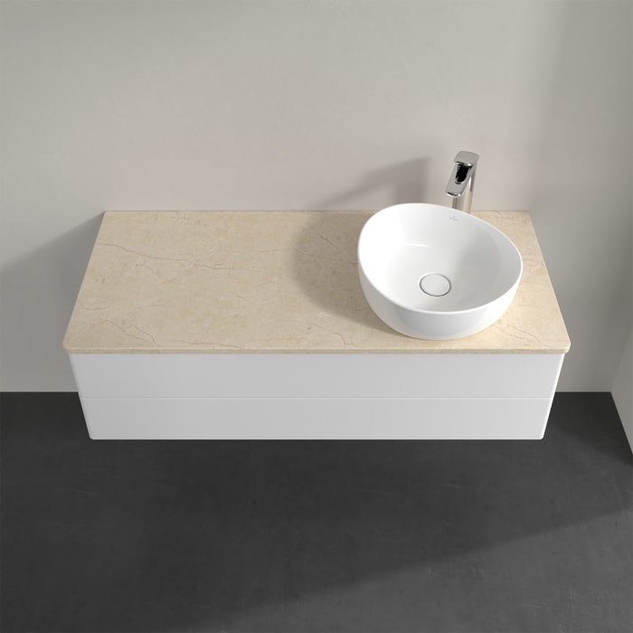 Villeroy & Boch Antao Waschbeckenunterschrank, 120 x 19 cm, 2 Auszüge, Fronten ohne Struktur, mit Hahnloch, für Waschtisch rechts