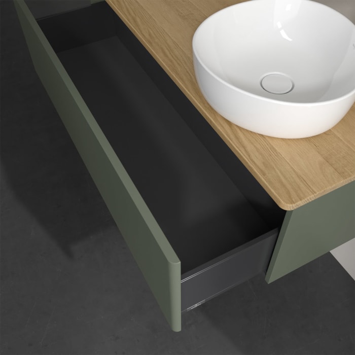 Villeroy & Boch Antao Waschbeckenunterschrank, 120 x 36 cm, 1 Auszug, Front ohne Struktur, mit Hahnloch, für Waschtisch rechts