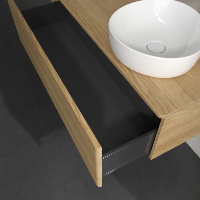 Villeroy & Boch Antao Waschbeckenunterschrank, 120 x 36 cm, 1 Auszug, Front ohne Struktur, mit Hahnloch, für Waschtisch rechts