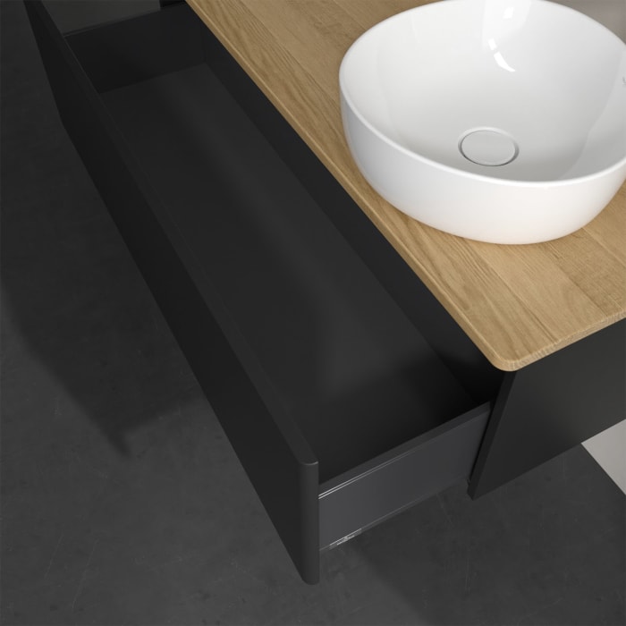 Villeroy & Boch Antao Waschbeckenunterschrank, 120 x 36 cm, 1 Auszug, Front ohne Struktur, mit Hahnloch, für Waschtisch rechts