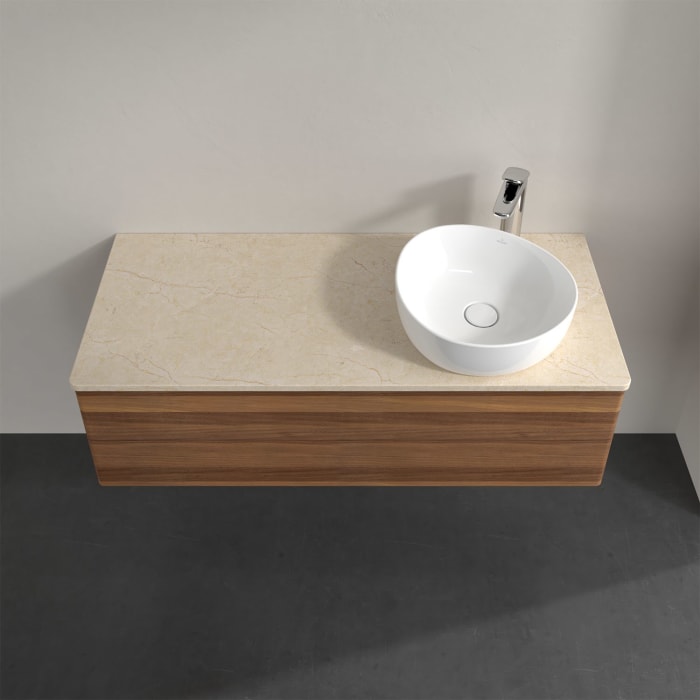 Villeroy & Boch Antao Waschbeckenunterschrank, 120 x 19 cm, 2 Auszüge, Fronten ohne Struktur, mit Hahnloch, für Waschtisch rechts