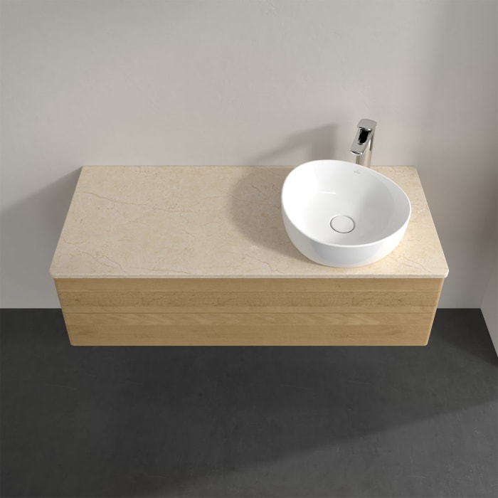 Villeroy & Boch Antao Waschbeckenunterschrank, 120 x 19 cm, 2 Auszüge, Fronten ohne Struktur, mit Hahnloch, für Waschtisch rechts