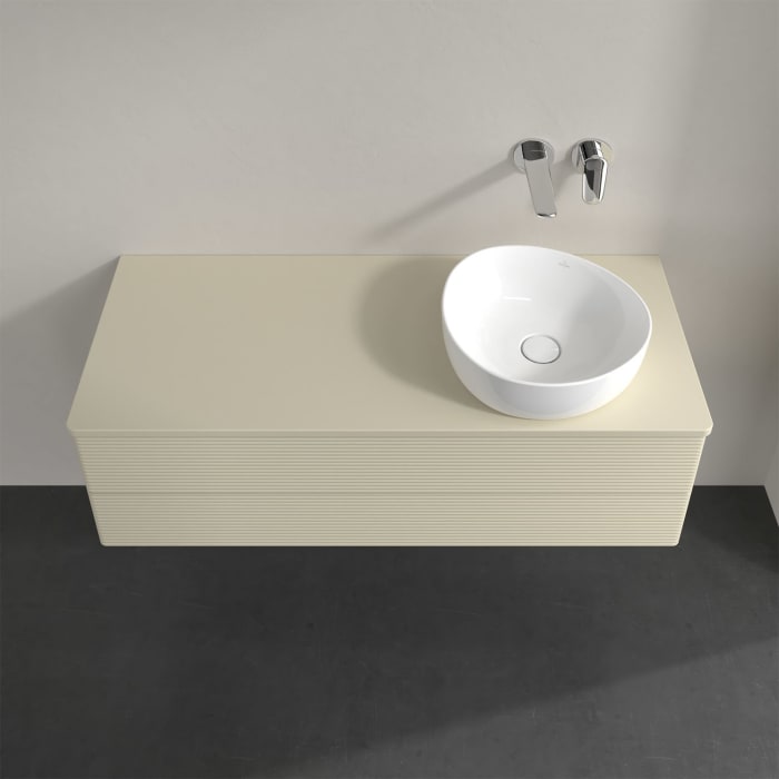Villeroy & Boch Antao Waschbeckenunterschrank, 120 x 19 cm, 2 Auszüge, Fronten mit Struktur, ohne Hahnloch, für Waschtisch rechts