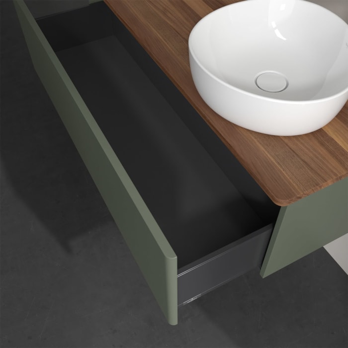 Villeroy & Boch Antao Waschbeckenunterschrank, 120 x 36 cm, 1 Auszug, Front ohne Struktur, mit Hahnloch, für Waschtisch rechts