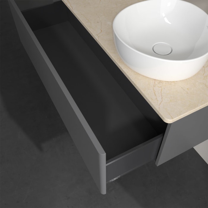 Villeroy & Boch Antao Waschbeckenunterschrank, 120 x 36 cm, 1 Auszug, Front ohne Struktur, mit Hahnloch, für Waschtisch rechts