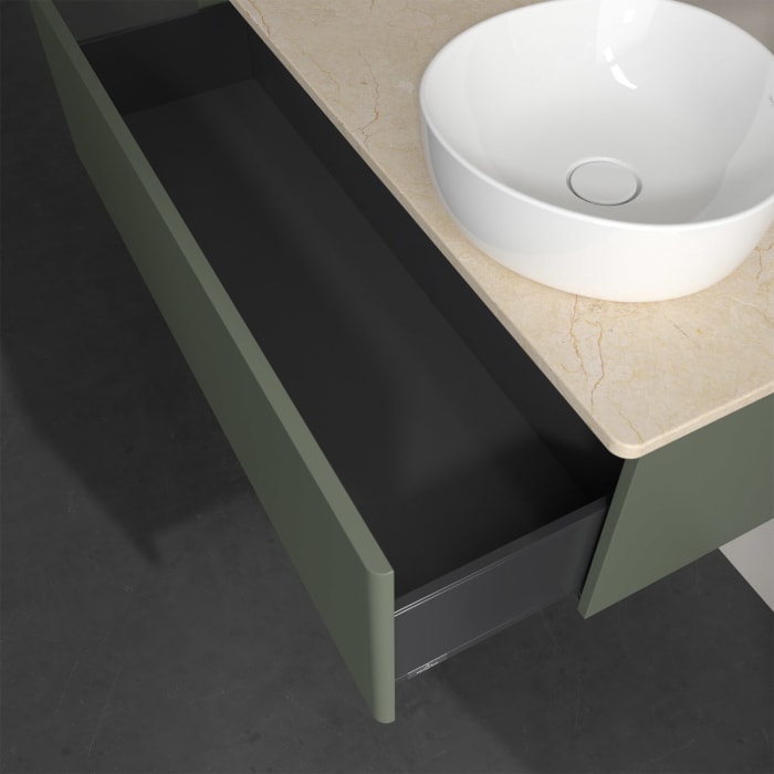 Villeroy & Boch Antao Waschbeckenunterschrank, 120 x 36 cm, 1 Auszug, Front ohne Struktur, mit Hahnloch, für Waschtisch rechts