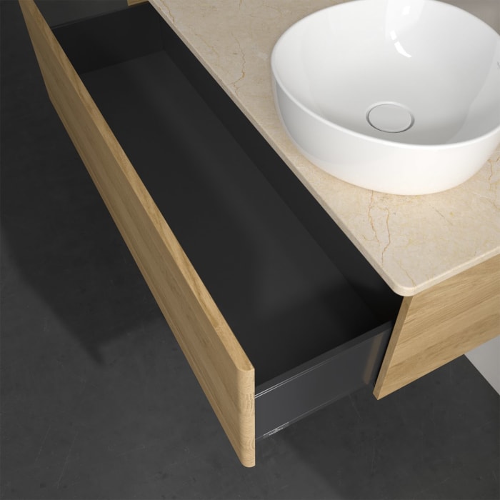 Villeroy & Boch Antao Waschbeckenunterschrank, 120 x 36 cm, 1 Auszug, Front ohne Struktur, mit Hahnloch, für Waschtisch rechts