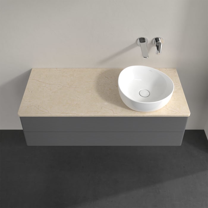 Villeroy & Boch Antao Waschbeckenunterschrank, 120 x 19 cm, 2 Auszüge, Fronten mit Struktur, ohne Hahnloch, für Waschtisch rechts