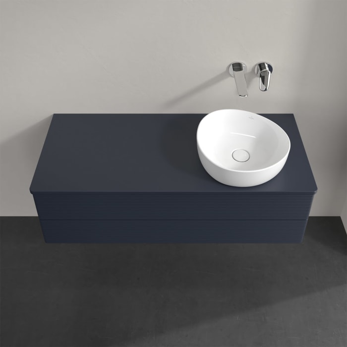 Villeroy & Boch Antao Waschbeckenunterschrank, 120 x 19 cm, 2 Auszüge, Fronten mit Struktur, mit Hahnloch, für Waschtisch rechts