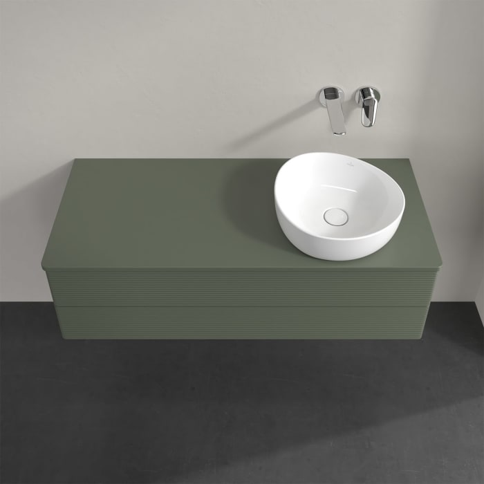 Villeroy & Boch Antao Waschbeckenunterschrank, 120 x 19 cm, 2 Auszüge, Fronten mit Struktur, mit Hahnloch, für Waschtisch rechts