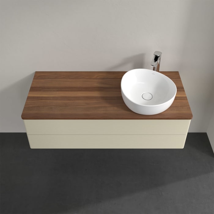 Villeroy & Boch Antao Waschbeckenunterschrank, 120 x 19 cm, 2 Auszüge, Fronten mit Struktur, mit Hahnloch, für Waschtisch rechts