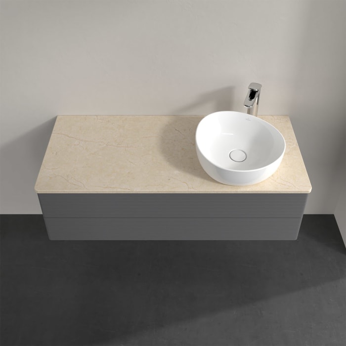 Villeroy & Boch Antao Waschbeckenunterschrank, 120 x 19 cm, 2 Auszüge, Fronten mit Struktur, mit Hahnloch, für Waschtisch rechts