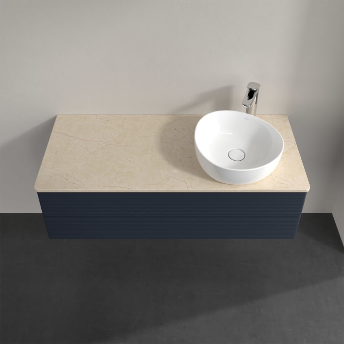 Villeroy & Boch Antao Waschbeckenunterschrank, 120 x 19 cm, 2 Auszüge, Fronten mit Struktur, mit Hahnloch, für Waschtisch rechts