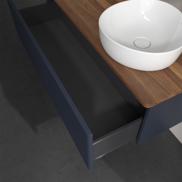 Villeroy & Boch Antao Waschbeckenunterschrank, 120 x 36 cm, 1 Auszug, Front mit Struktur, mit Hahnloch, für Waschtisch rechts