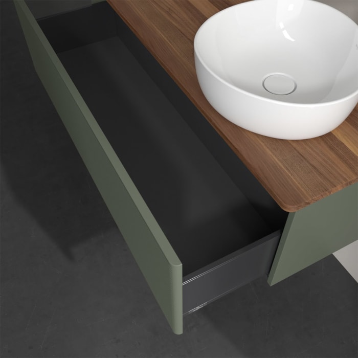 Villeroy & Boch Antao Waschbeckenunterschrank, 120 x 36 cm, 1 Auszug, Front mit Struktur, mit Hahnloch, für Waschtisch rechts