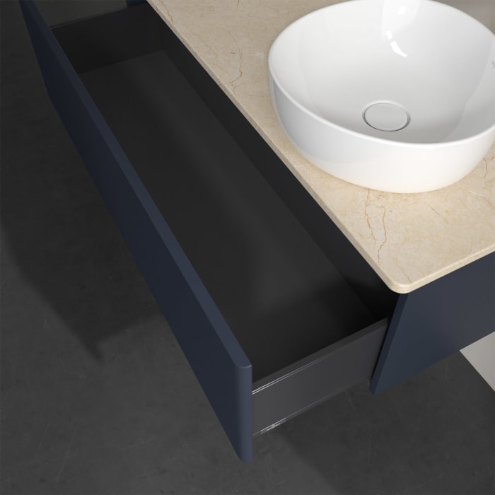 Villeroy & Boch Antao Waschbeckenunterschrank, 120 x 36 cm, 1 Auszug, Front mit Struktur, mit Hahnloch, für Waschtisch rechts