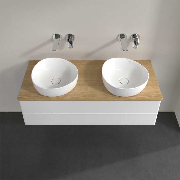 Villeroy & Boch Antao Waschbeckenunterschrank, 120 x 19 cm, 2 Auszüge, Fronten ohne Struktur, ohne Hahnloch, für Waschtisch links und rechts