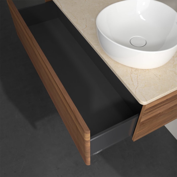 Villeroy & Boch Antao Waschbeckenunterschrank, 120 x 36 cm, 1 Auszug, Front mit Struktur, mit Hahnloch, für Waschtisch rechts