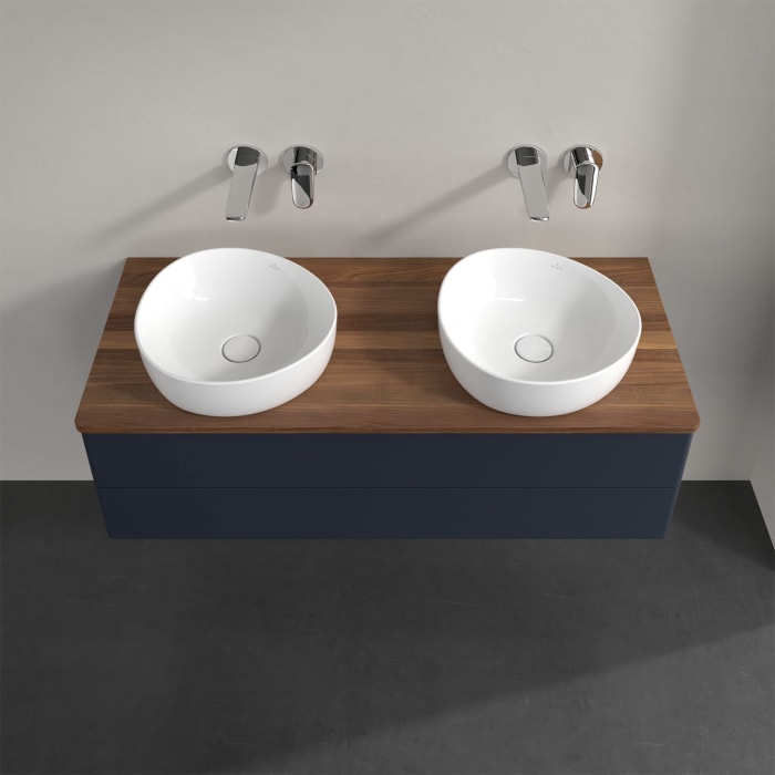 Villeroy & Boch Antao Waschbeckenunterschrank, 120 x 19 cm, 2 Auszüge, Fronten ohne Struktur, ohne Hahnloch, für Waschtisch links und rechts