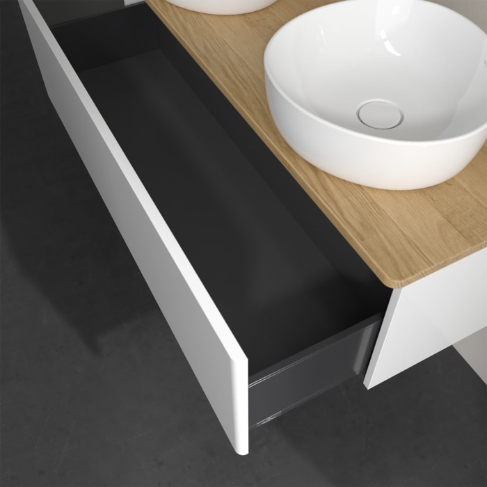 Villeroy & Boch Antao Waschbeckenunterschrank, 120 x 36 cm, 1 Auszug, Front ohne Struktur, ohne Hahnloch, für Waschtisch links und rechts