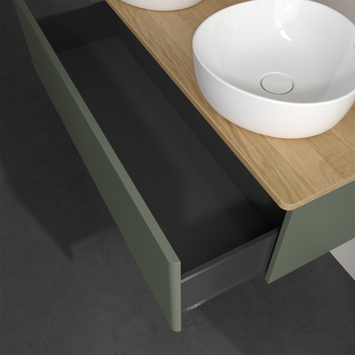 Villeroy & Boch Antao Waschbeckenunterschrank, 120 x 36 cm, 1 Auszug, Front ohne Struktur, ohne Hahnloch, für Waschtisch links und rechts